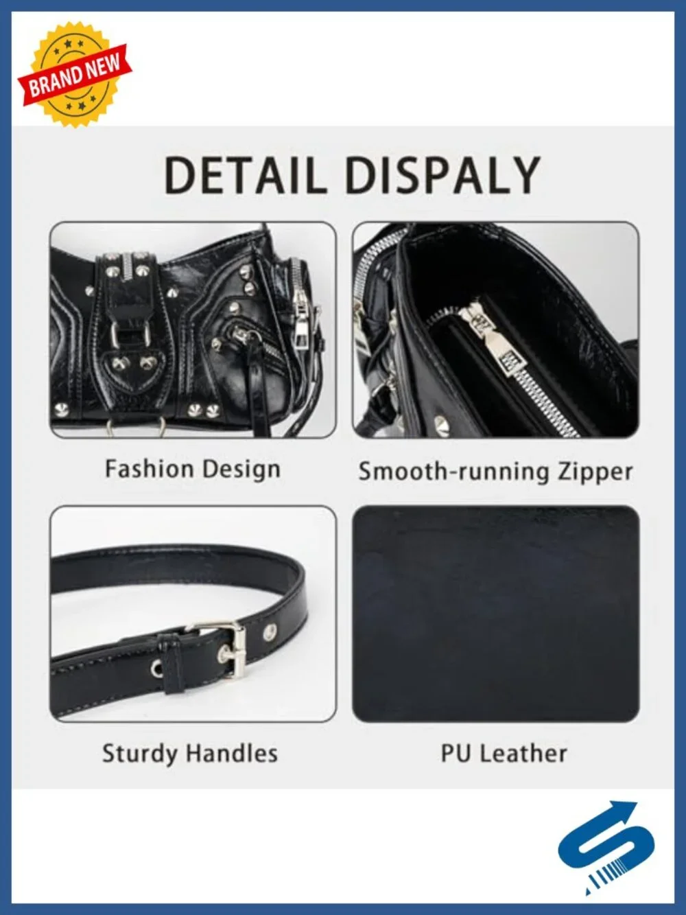 Y2k Small Studded Shoulder Bag with Side Pockets Faux Leather